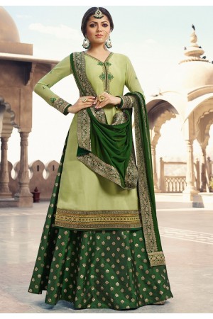 drashti dhami green satin georgette lehenga style suit 3304