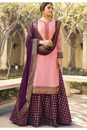 drashti dhami pink purple satin georgette lehenga style suit 3309