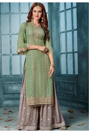 green grey georgette embroidered palazzo style suit 803