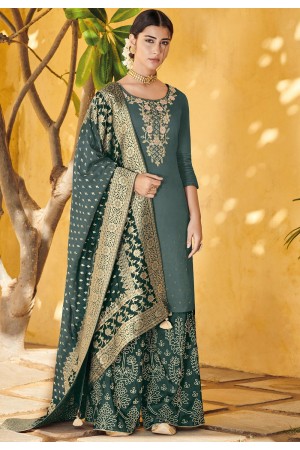 grey elegant silk embroidered palazzo style pakistani suit 701