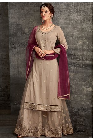 grey georgette embroidered palazzo style pakistani suit 62004