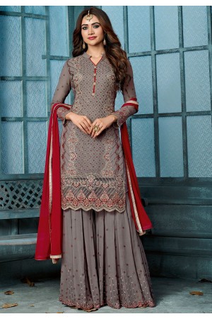 grey georgette embroidered sharara style pakistani suit 807