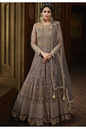 grey net heavy embroidered floor length anarkali suit 15011