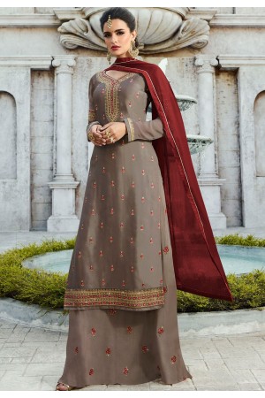 grey satin georgette straight palazzo style suit 16107