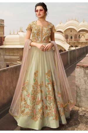 light green net embroidered floor length anarkali suit 5304