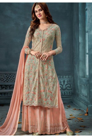 light beige pink net embroidered straight palazzo style suit 806