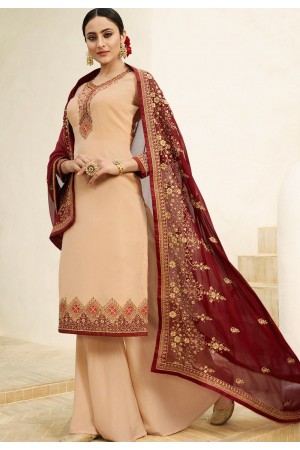 light pink satin georgette embroidered palazzo style pakistani suit 16207