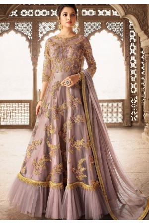 mauve net embroidered floor length anarkali suit 5305