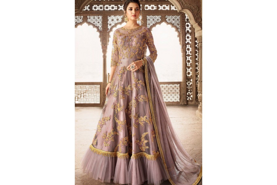 Splendid Mauve Heavy Embroidered Net Anarkali Suit main image 1