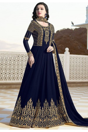 navy blue georgette floor length embroidered anarkali suit 20035