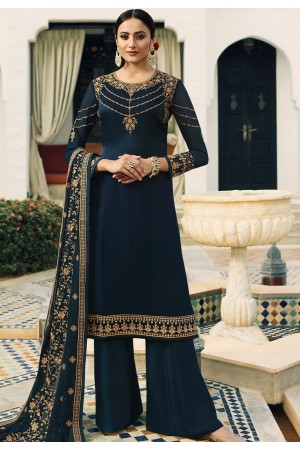 navy blue satin georgette embroidered palazzo style pakistani suit 16202