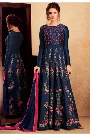 navy blue silk net long embroidered anarkali suit 39001