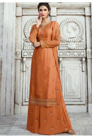 orange shade satin georgette straight palazzo style suit 16102