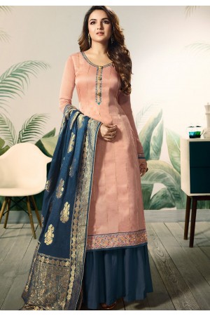 pink blue satin silk sharara style pakistani suit 12005