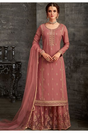 pink georgette embroidered palazzo style pakistani suit 62001