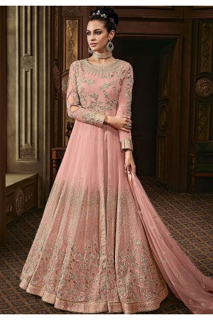 pink gerogette embroidered floor length anarkali suit 15003