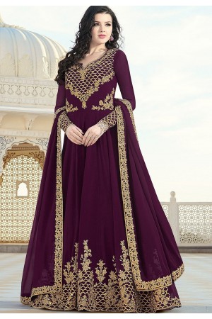 purple georgette floor length embroidered anarkali suit 20033