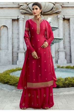 rani pink satin georgette straight palazzo style suit 16106