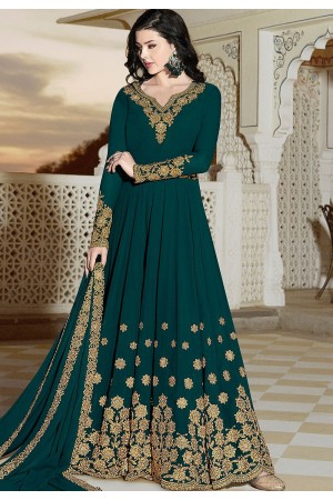 turquoise georgette floor length embroidered anarkali suit 20034