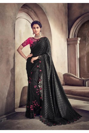 Black color fancy designer party wear saree