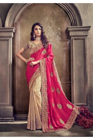 Rani Color satin silk designer party wear saree