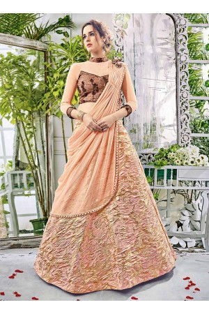 Party wear peach net lehenga 206