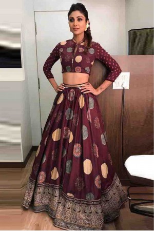 Bollywood Style Shilpa shetty brown silk lehenga choli