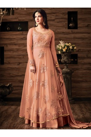 Sonal chauhan Peach color netted wedding anarkali 4807