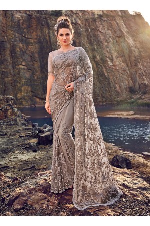 Cement net heavy zarkan wedding wear saree