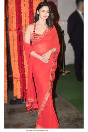 Bollywood Alia Bhatt Inspired mirror blooming georgette saree in red