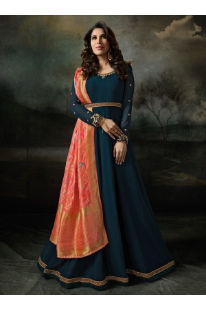 Sophie Choudry blue and peach  color georgette party wear suit