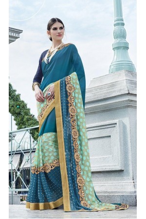 Party-wear-turquoise-blue-color-saree
