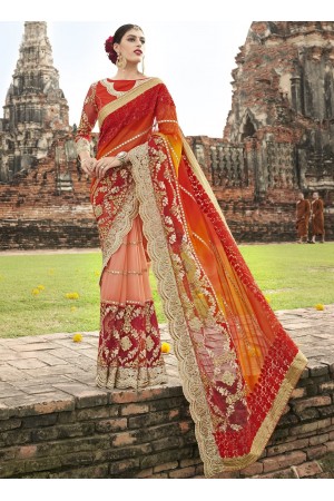 Red and pink wedding wear saree