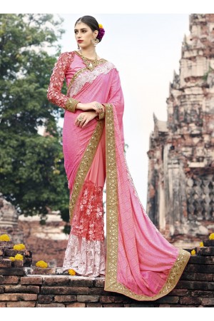 Pink color wedding wear saree