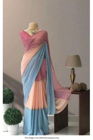 Bollywood Model Blue and peach multi color georgette saree