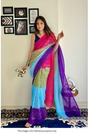 Bollywood Model crush georgette sequins saree in Pink and Multi