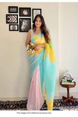 Bollywood Model crush georgette sequins saree in light blue