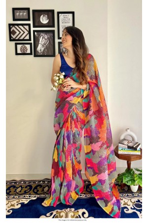 Bollywood Model crush georgette sequins saree in multi color