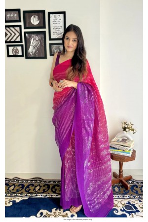 Bollywood Model crush georgette sequins saree in Pink and puple
