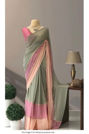 Bollywood Model Green and peach multi color georgette saree