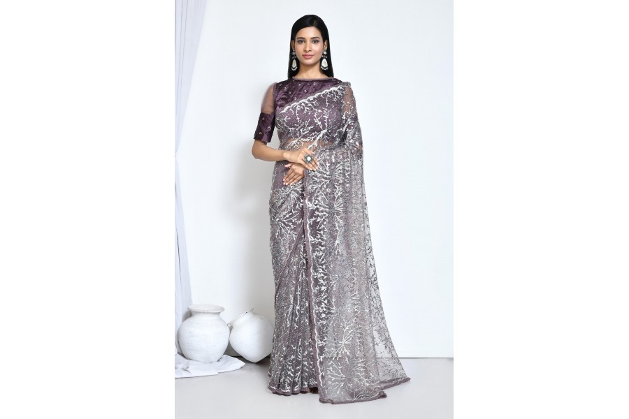 Mauve Elegant Craft Embroidered Saree main image 0