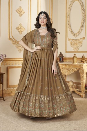 Georgette Anarkali gown dress in Mustard colour 5013