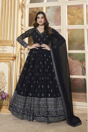 Georgette Anarkali gown dress in black colour 5015