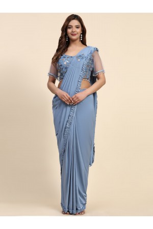 Stitched Saree with blouse in Powder blue colour 102073A