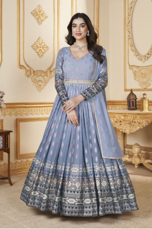 Georgette Anarkali gown dress in powder blue colour 5014