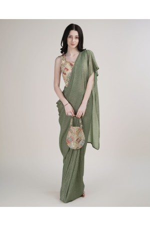 Stitched Saree with blouse in green colour KAT215