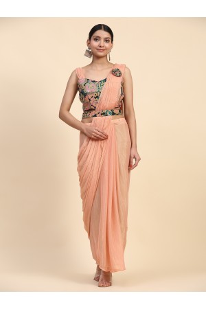 Stitched Saree with blouse in Peach colour A306