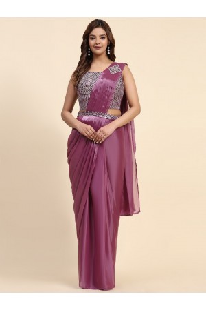 Stitched Saree with blouse in pink colour A329