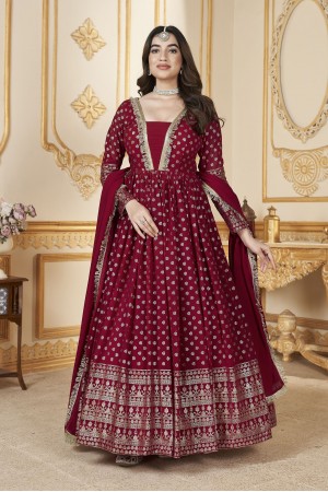 Georgette Anarkali gown dress in red colour 5011