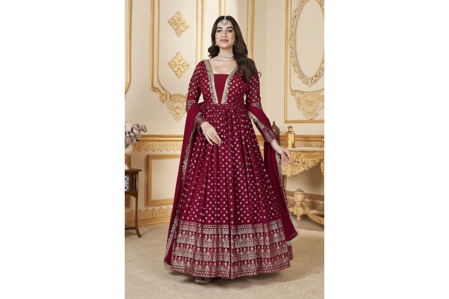 Vritika Red Georgette Anarkali Gown Suit Set